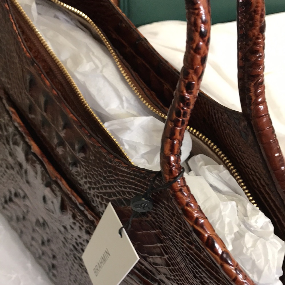 SOLD BRAHMIN LG ELAINE DOME BROWN CROC SATCHEL - Picture 8 of 10